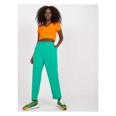 Green women's trousers made of fabric with pockets RUE PARIS