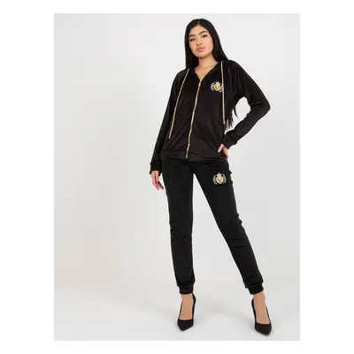 Women's black velour set with zipper sweatshirt