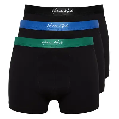 Trendyol Black Lettered Elastic 3-Piece Cotton Boxer