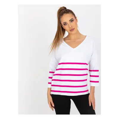 Basic white and fuchsia blouse with 3/4 sleeves RUE PARIS