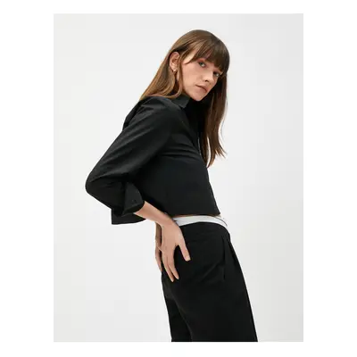 Koton Crop Poplin Shirt Long Sleeved, Pocket Detailed