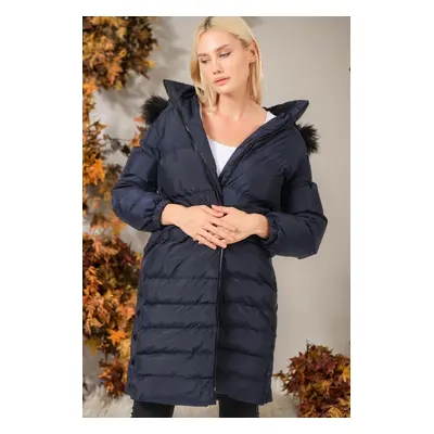 Z6740 DEWBERRY WOMEN'S COAT-PLAIN NAVY BLUE