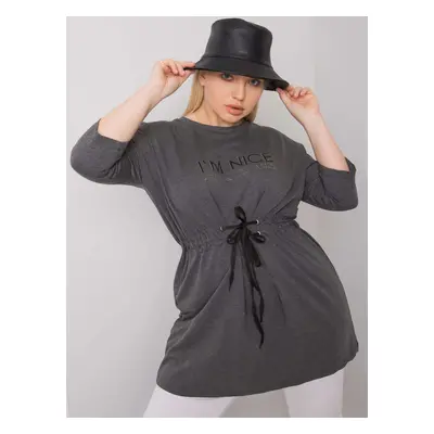 Dark grey melange plus size tunic with inscription