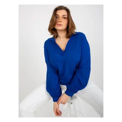 Navy blue plus size shirt blouse with collar