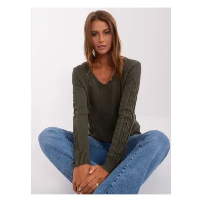 Khaki women's sweater with cables