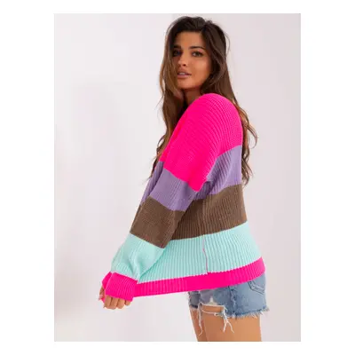 Fluo pink and brown oversized sweater with wool