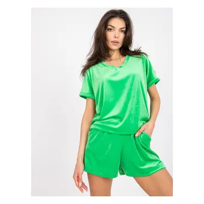 Green two-piece velor set with triangular neckline RUE PARIS