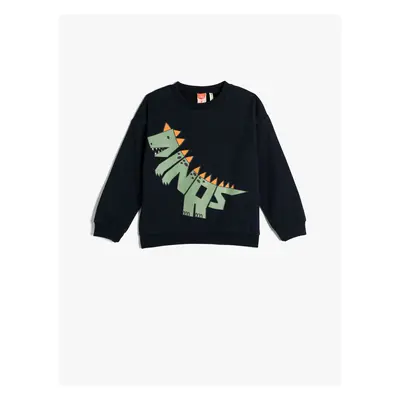 Koton Sweatshirt Dinosaur Printed Ruffled Crew Neck