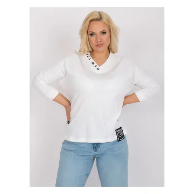 Cotton ecru blouse larger size with V-neck