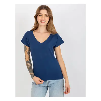 Classic basic T-shirt in navy blue with V-neck