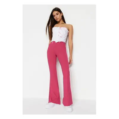 Trendyol Fuchsia bordázott Flare/spanyol láb magas derékú kötött leggings nadrág