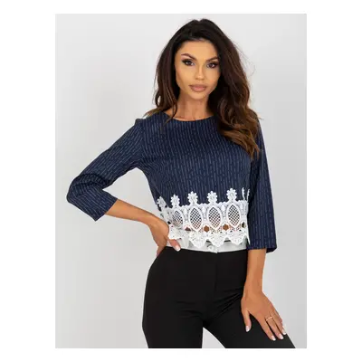 Short dark blue formal blouse with 3/4 sleeves