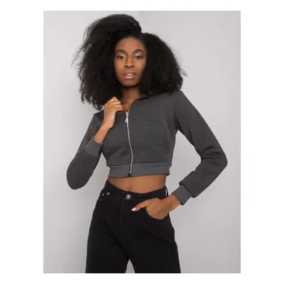 Dark Grey Melange Short Zipper Sweatshirt Ann RUE PARIS