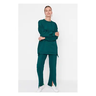 Trendyol Green Oversize Slit Detailed Scuba Tunic-Pants Knitted Bottom-Top Set