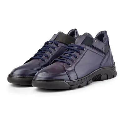 Ducavelli Flex Genuine Leather Men's Boots with Lace-Up Elastic Rubber Sole.