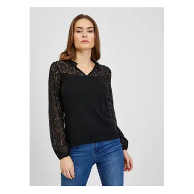 Black Women's T-shirt with lace ORSAY - Women