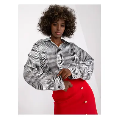 Women's long-sleeved shirt in white and black with print