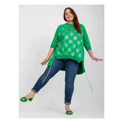 Green asymmetrical plus size blouse with application