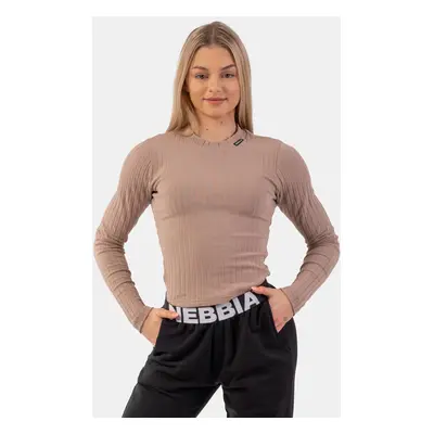 Women's T-Shirt Nebbia Organic Cotton Ribbed Long Sleeve Top brown