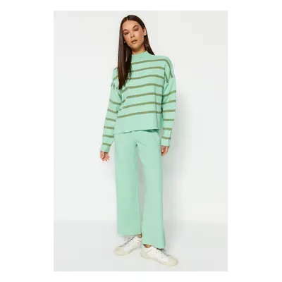 Trendyol Striped Knitwear Two Piece Set With Green Trousers