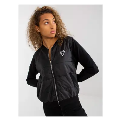 Black quilted bomber sweatshirt with RUE PARIS badge