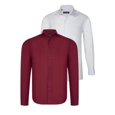 DUAL SET G726 DEWBERRY MENS SHIRT-WHITE-BURGUNDY