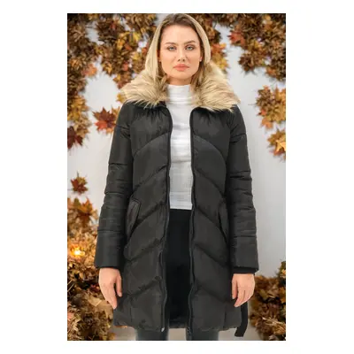 Z6767 DEWBERRY WOMEN'S COAT-PLAIN BLACK