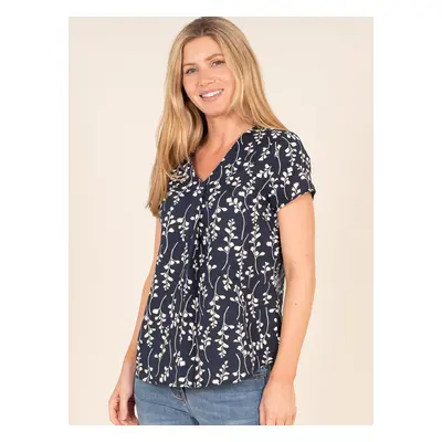 Dark Blue Flored Linen Blouse Brakeburn - Women