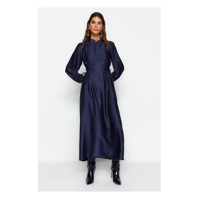 Trendyol Navy Blue Waist brit szatén estélyi ruha