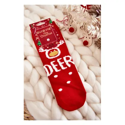 Women's socks with Christmas pattern in reindeer red