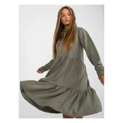 Khaki flowing sweatshirt dress with FRESH MADE ruffle