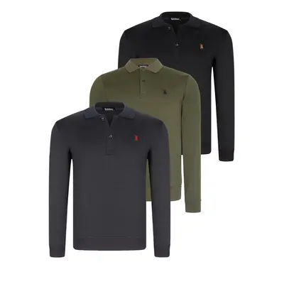 TRIPLE SET V4007 DEWBERRY MEN'S SWEATSHIRT-BLACK-NAVY-KHAKI