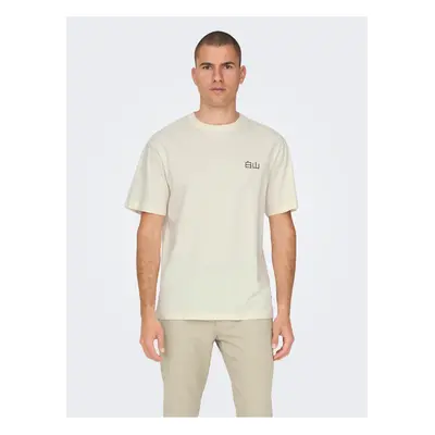 Cream Men's T-Shirt with Printed Back ONLY & SONS Jp - Men