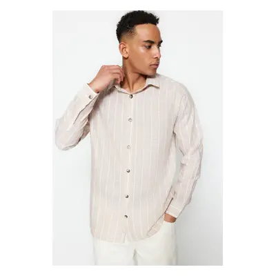 Trendyol Beige Regular Fit Shirt Collar Striped Shirt