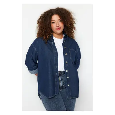 Trendyol Curve Dark Blue Oversize Denim Shirt