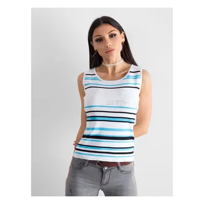 White and blue striped top