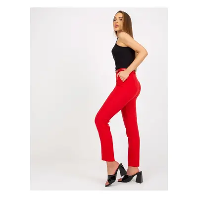 Red fabric trousers with belt