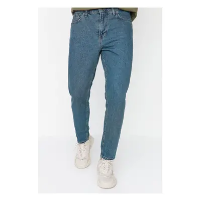 Trendyol Navy Blue Green Vintage Look Relax Fit Boyfriend Jeans Denim Trousers