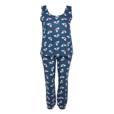 Trendyol Curve Navy Blue Rainbow Patterned Knitted Pajamas Set