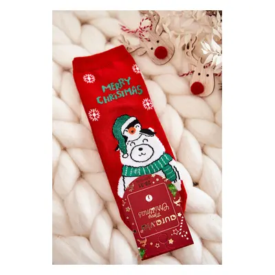 Children's socks "Merry Christmas" Polar bear red