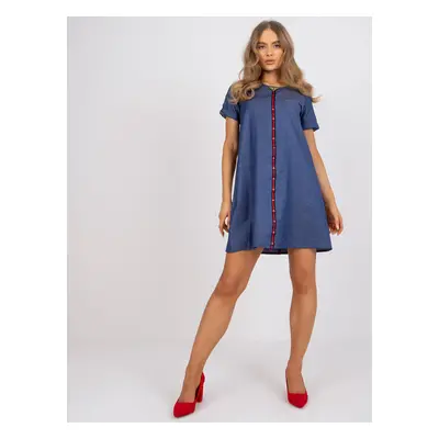 Casual dark blue dress with short sleeves