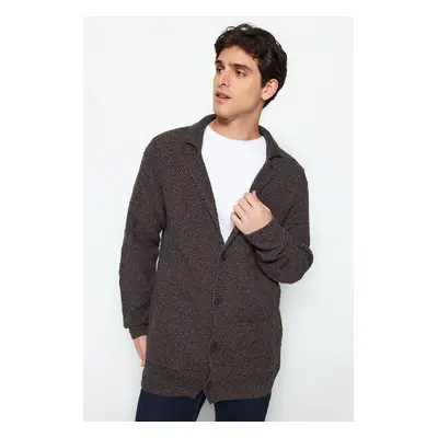 Trendyol Brown Slim Fit Jacket Collar Textured Pocket Knitwear Cardigan