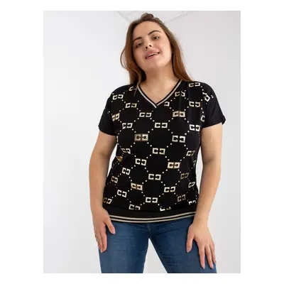 Black blouse plus sizes with V-neck