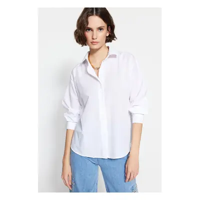 Trendyol Ecru Buttoned Back Oversize/Creature Woven Shirt