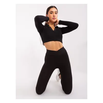 Black basic leggings with a wrap waistband RUE PARIS