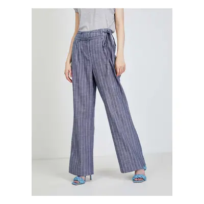 Dark blue striped wide trousers VERO MODA Serena