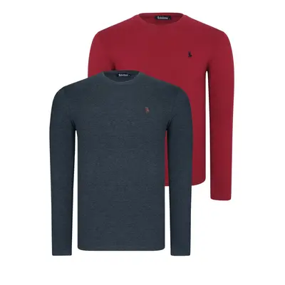 DOUBLE SET T8588 DEWBERRY ROUND NECK MEN'S SWEATSHIRT-BURGUNDY-ANTHRACITE