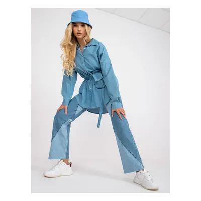 Blue long oversize cotton shirt RUE PARIS