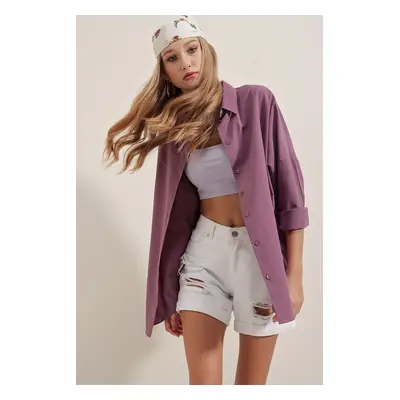 Bigdart Lilac Oversize Long Basic Shirt