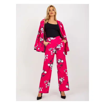 Fuchsia wide fabric trousers with roses from the suit